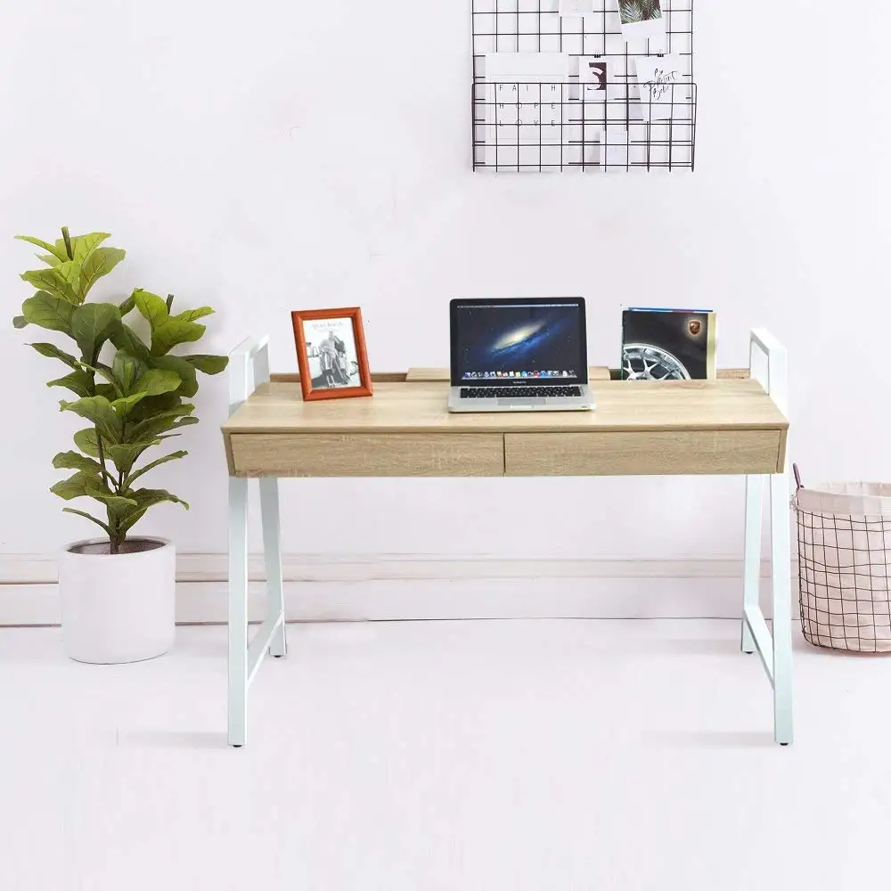 
Modern 0ffice Reception Computer Desk With Drawers Workstation PC Laptop Table Oak And White 