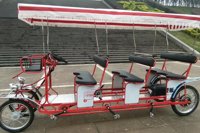 RENTAL SIGHTSEEING EX-SIZE 6PERSONS  4WHEELS  SURREY BIKE WITH LED LIGHT AND FRONT BABY SEAT QUADRICYCLE