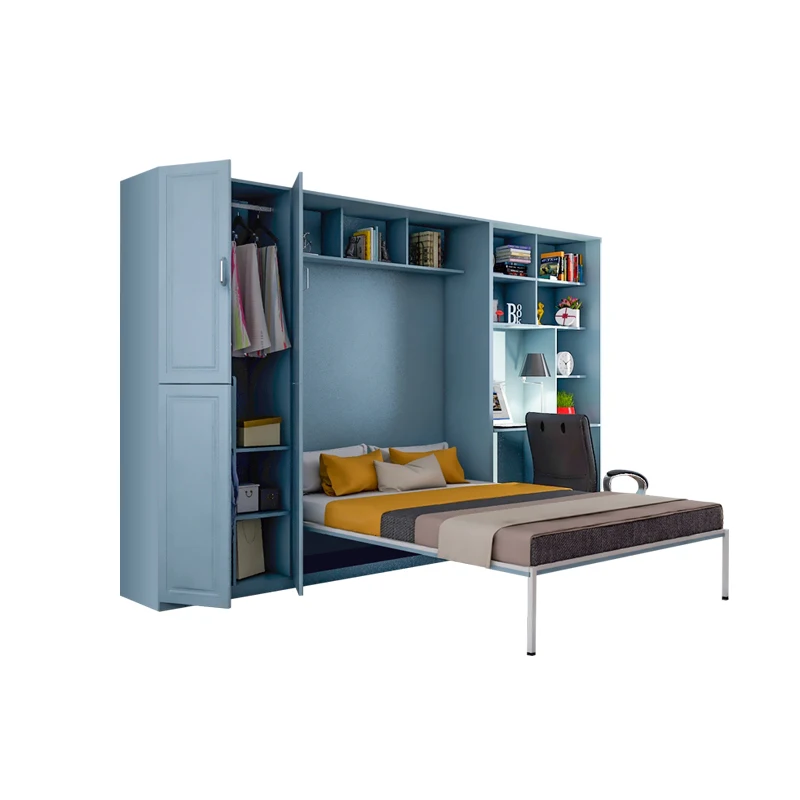 Modern Design Folding Queen Size Wall Beds With Desk And Wardrobe