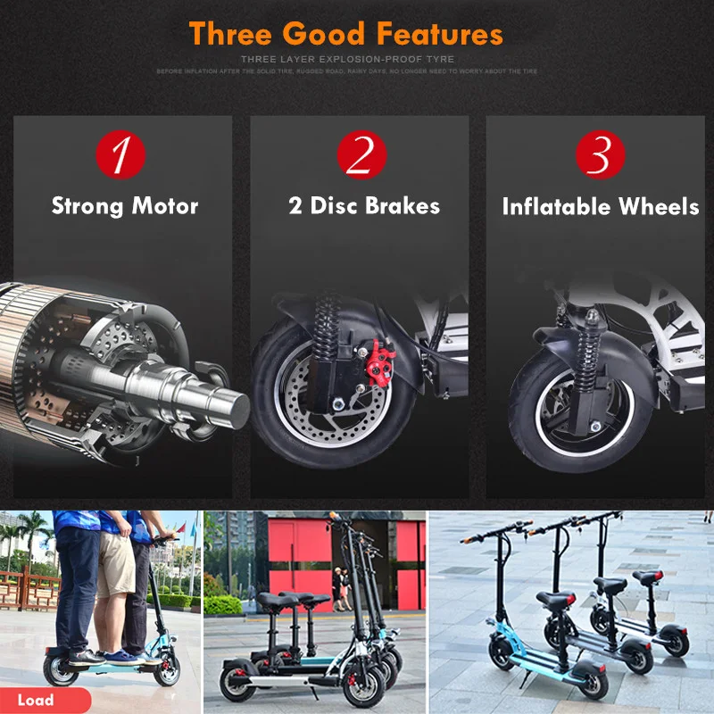  Толстые шины большой диапазон 500 Вт 800 10 дюймов двухколесный высокоскоростной 1000 Двойной Мотор взрослый Электрический скутер с сиденьем