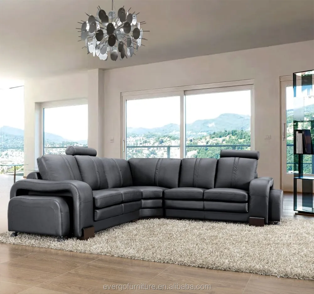 Living Room Furniture Set orange genuine leather big corner sofa L shape modular sectional sofa