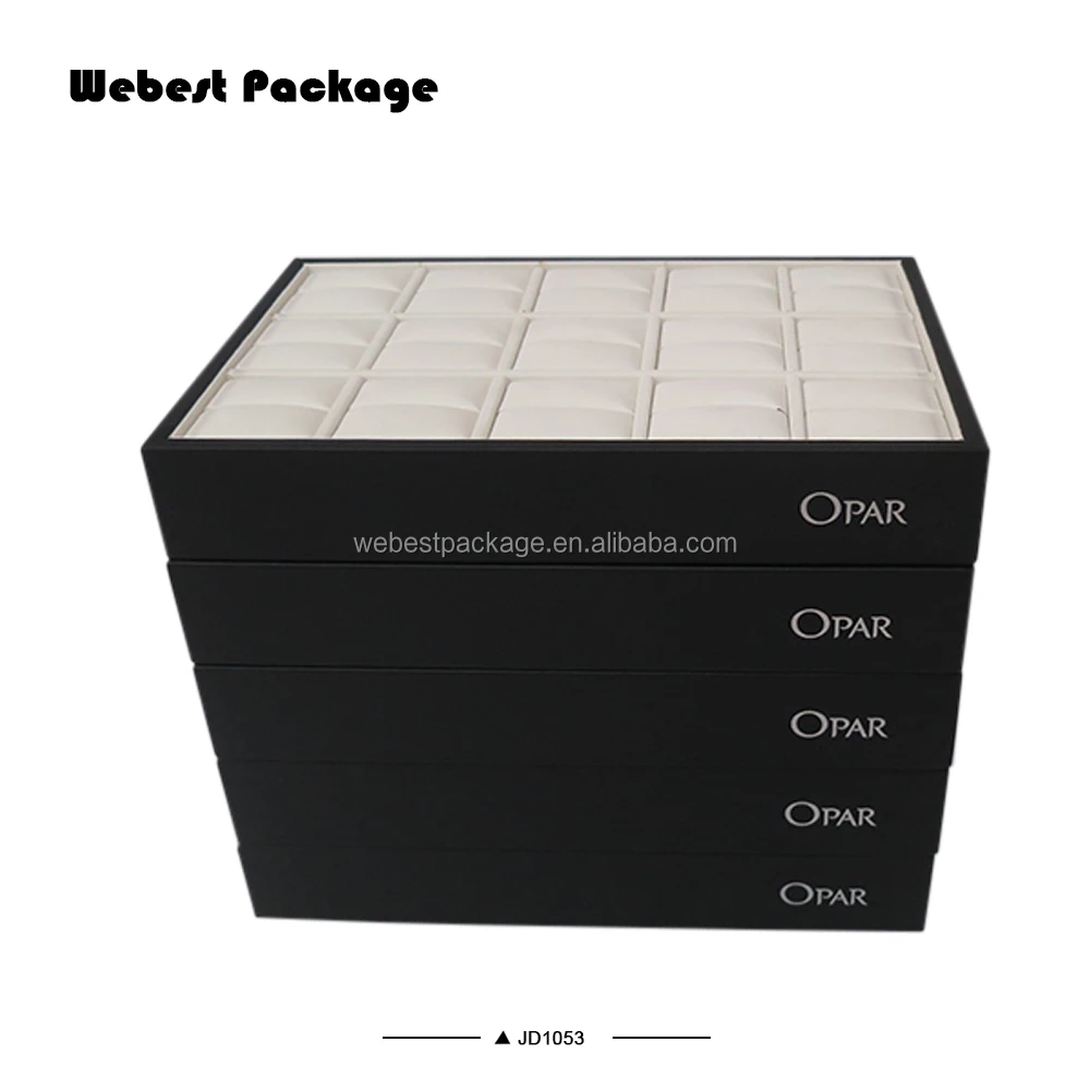 
Webest value stackable ring customized handmade black Pu leather jewelry display tray 