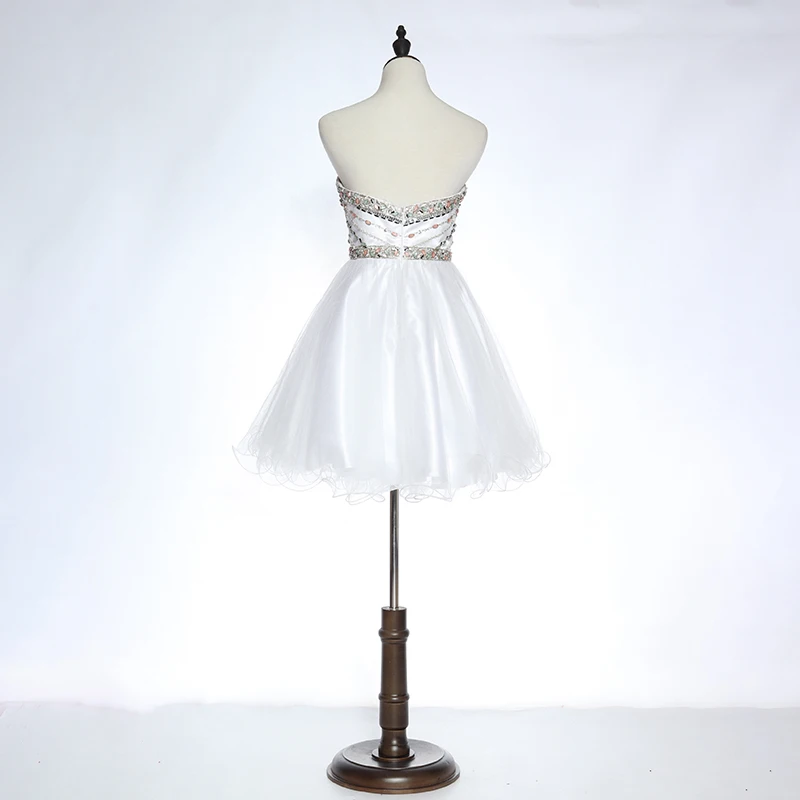 Sweetheart lace edge crystal beaded women party dresses white short prom dress