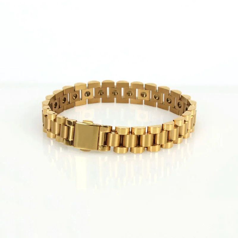 Health Magnetic gold Stainless steel Watches Chains Chain Link Bracelet with stone