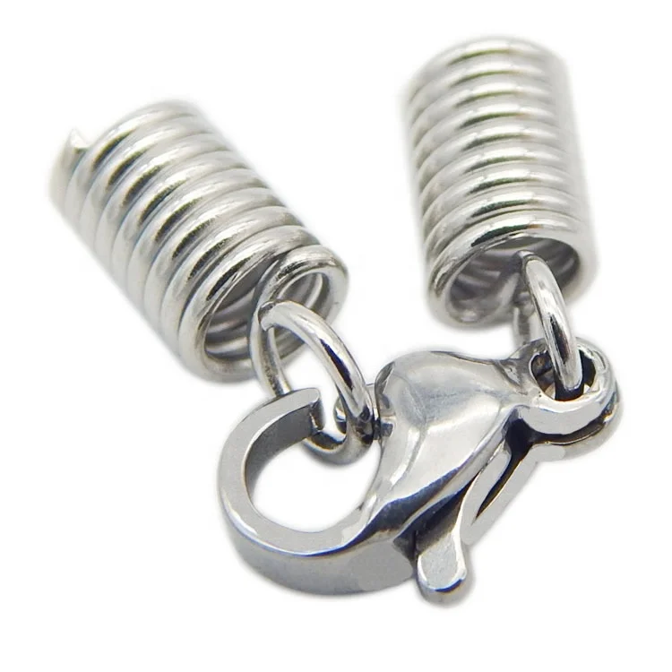 Sini Jewelry manufacture Stainless Steel Necklace Cord End Caps Spring Silver Tone Lobster Clasp with hole 2mm/2.5mm/3mm