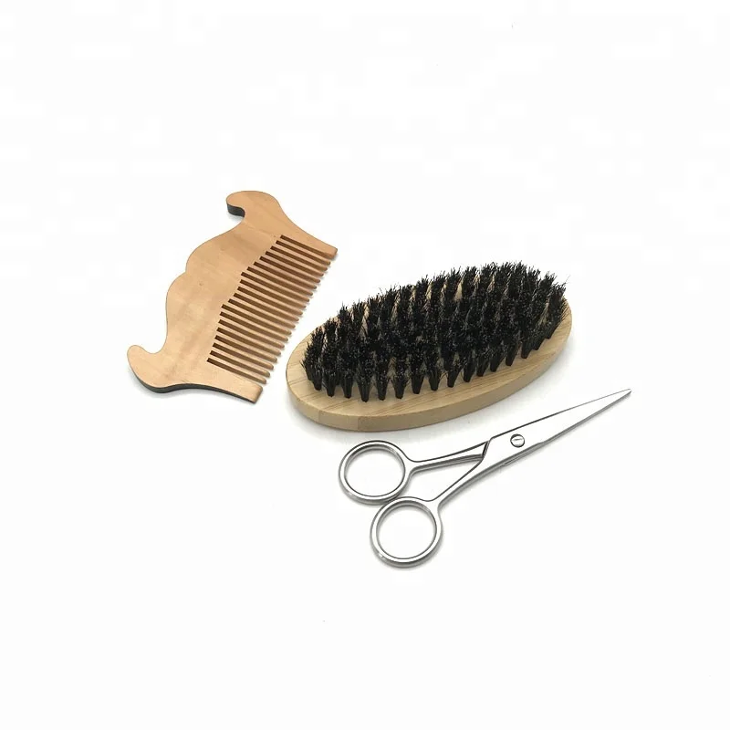 
High quality beard brush and comb set scissors grooming kit 