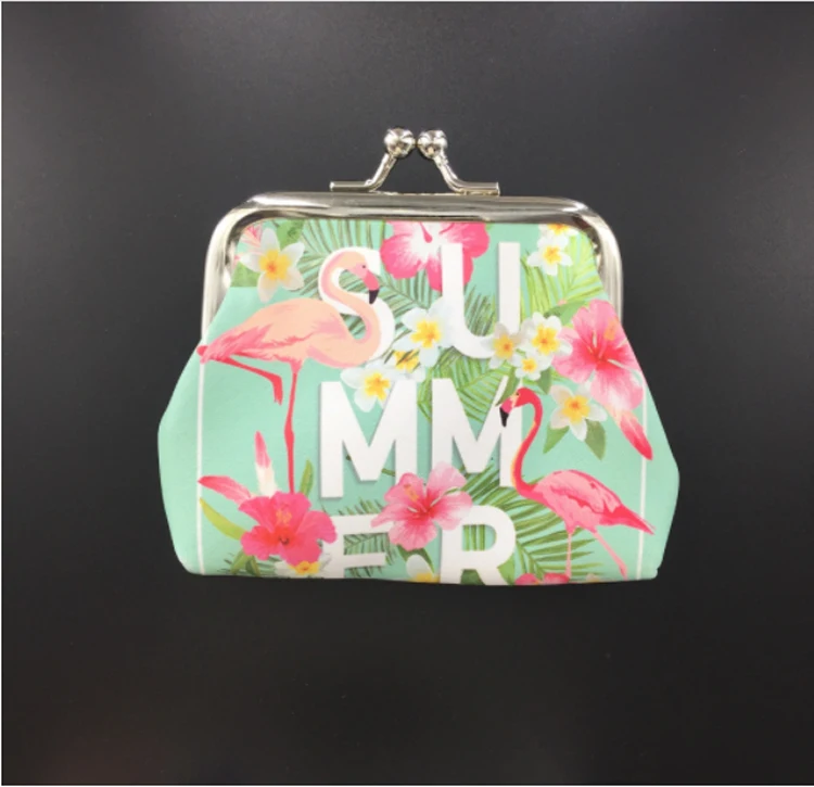 
Wholesale Fashion PU Logo Printed Flamingo Mini Coin Purse 