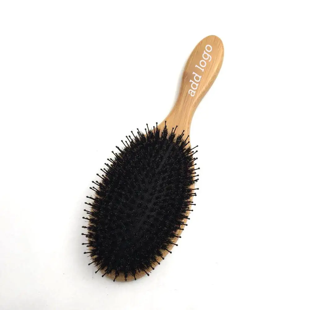 custom box Bamboo material brush comb with nylon mixed boar bristle hair comb set boar hair brush with nylon pins brushes