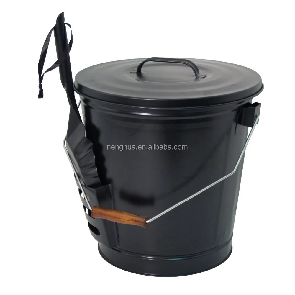 
Black Round Metal Ash Bucket with Shovel  (60274548476)