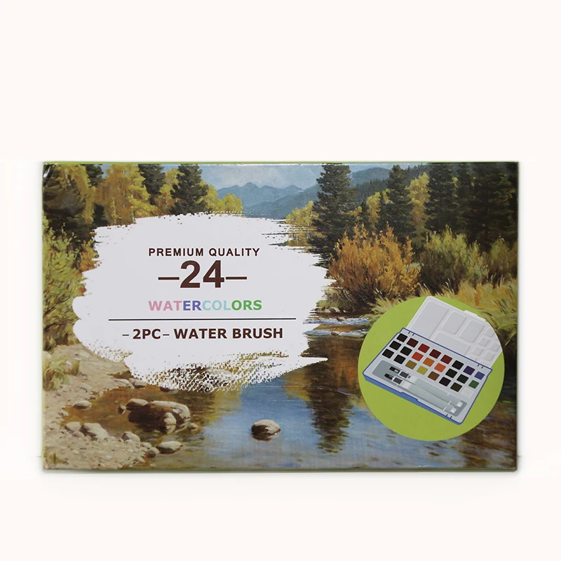 24 Color Assorted Solid Watercolor Paint Set With Water Brush