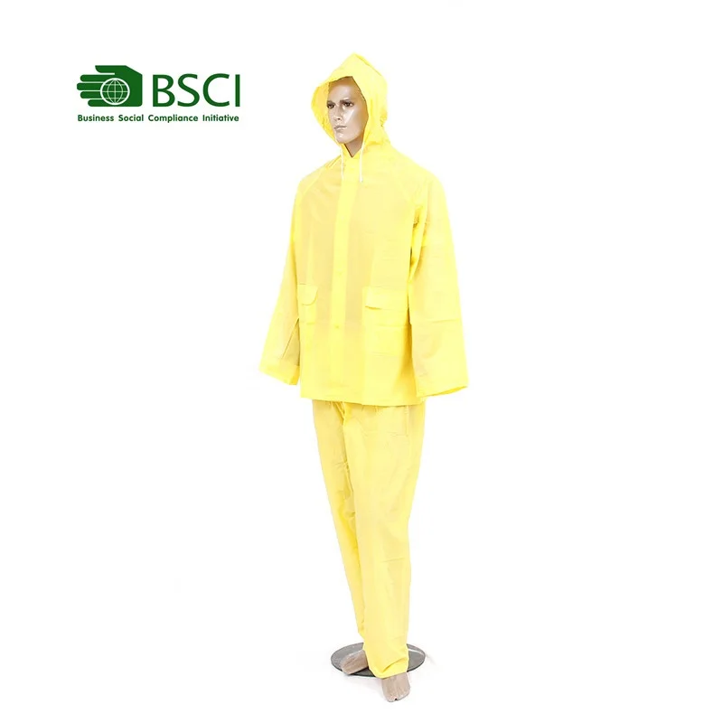 Yellow Color Waterproof Rain Jacket and Pants  PVC Rain Suit