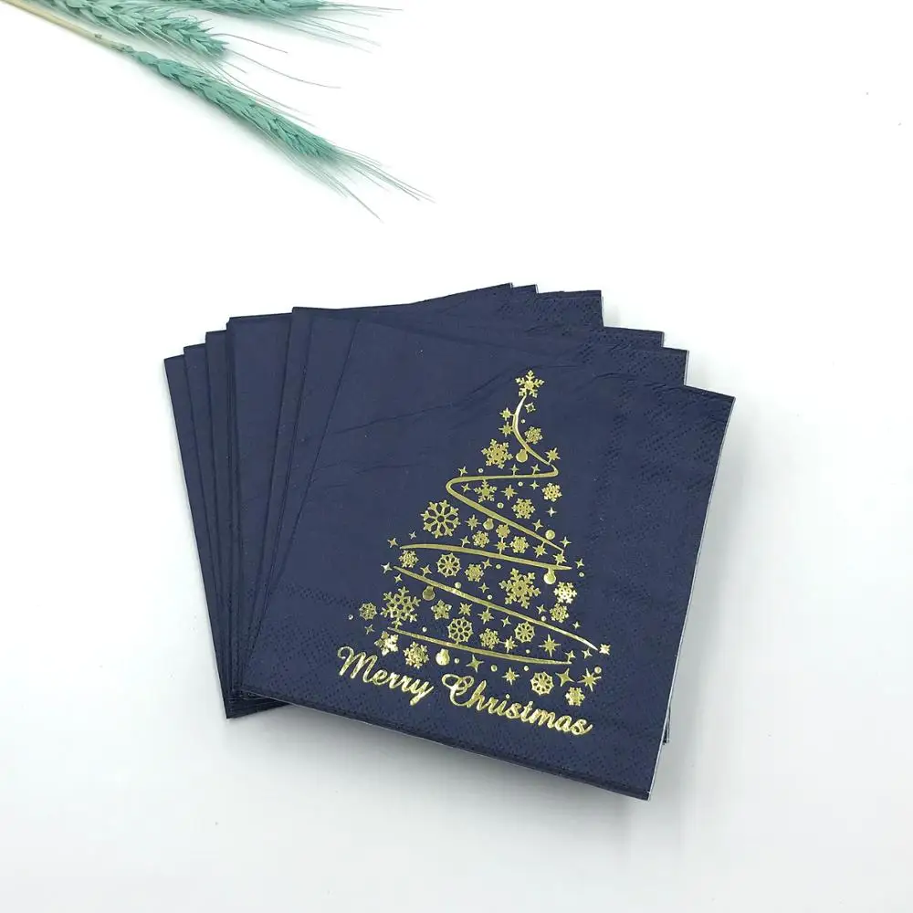 2020 г., высококачественные бумажные салфетки с принтом рождественской елки и золотой фольги, бумажные салфетки и салфетки, обеденные салфетки с флексографическим принтом