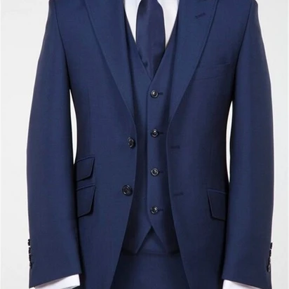 Top Selling Custom Made Navy Blue Men Suits 3 Pieces Jacket Pant Vest