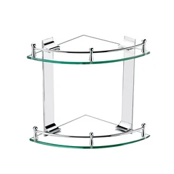 Stainless steel wall mount corner double glass shelf for bathroom