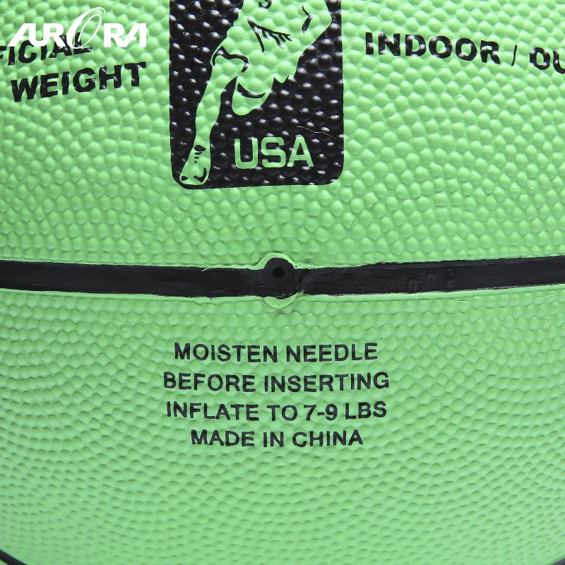 Popular Green custom rubber basketball  Size 7 outdoor play ball