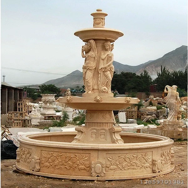 Customized Park Square Landscape Fountain,White Black Carving Granite Stone Courtyard Villa Decoration,Stone Fountain