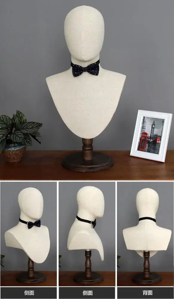 Canvas linen fabric cover vintage abstract mannequin head without hair for hat and scarf display