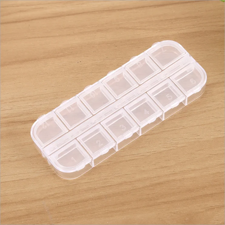 Customized Good Quality Double Row Clear 12 Grids Drill Box Makeup Storage Box