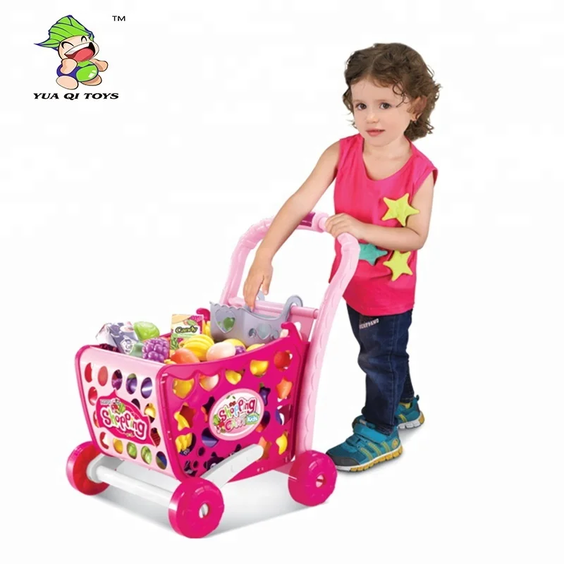 Kids Shopping Cart Play Set Plastic Food Toys Fruit Vegetables Pretend Play Shop Shopping Cart Toy
