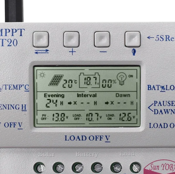 LCD Display 20A 12V/24V MPPT Solar Charge Controller