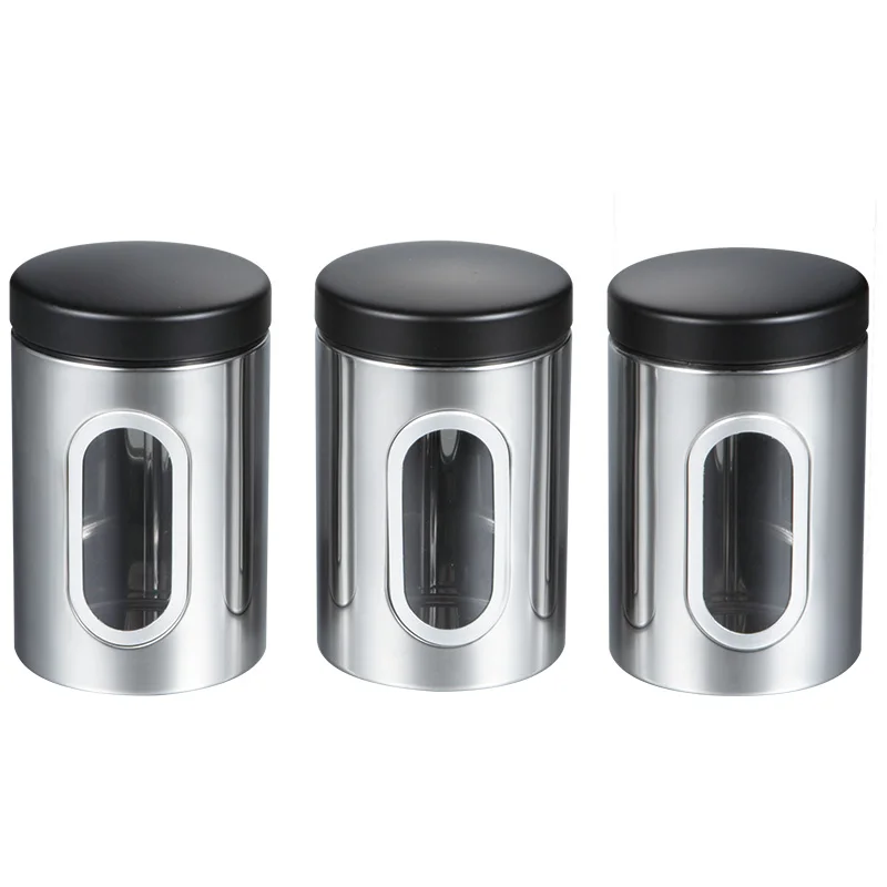 Kitchen Stainless Steel Storage Canister Set Coffee Sugar Tea Metal Seasoning Jar For Storage Jar Bottles Canister With Lid