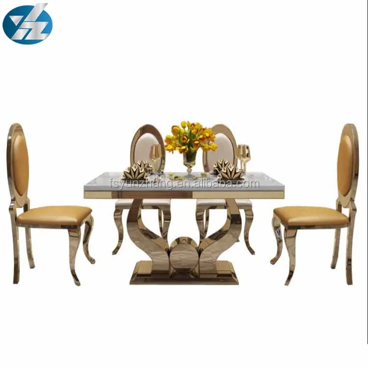 Cheap Square Paper Marble top Stainless Steel Frame Dining Table