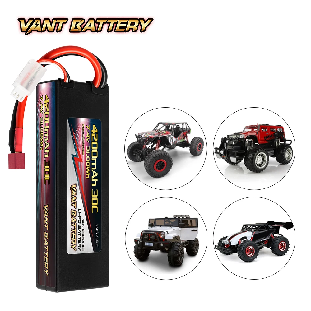 VANT BATTERY 4200mah 30c 7.4V 2S hard case lipo battery with deans plug for rc car