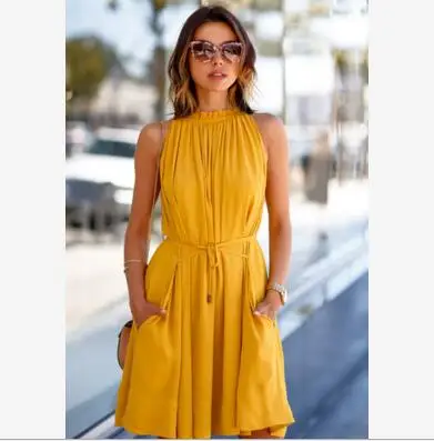 cz39302a New style comfortable summer dress for fat woman solid color pleated skirt woman dress summer 2023