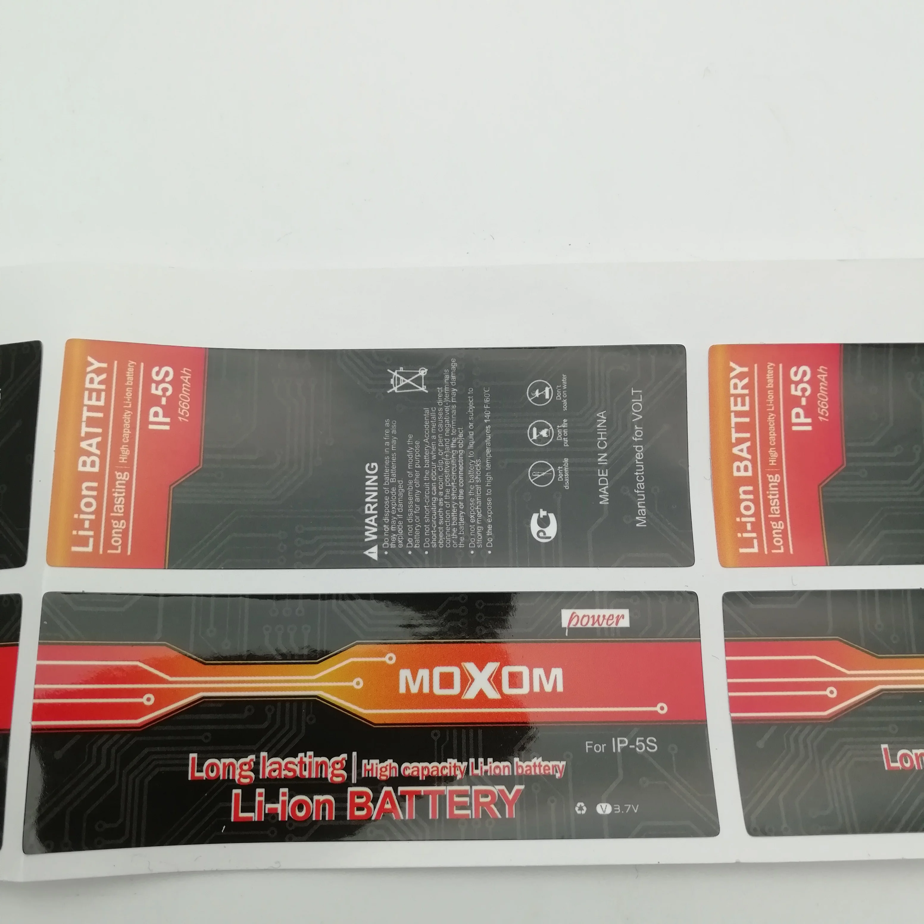 China manufacture self adhesive battery label and sticker ,Labels stickers for battery /power bank