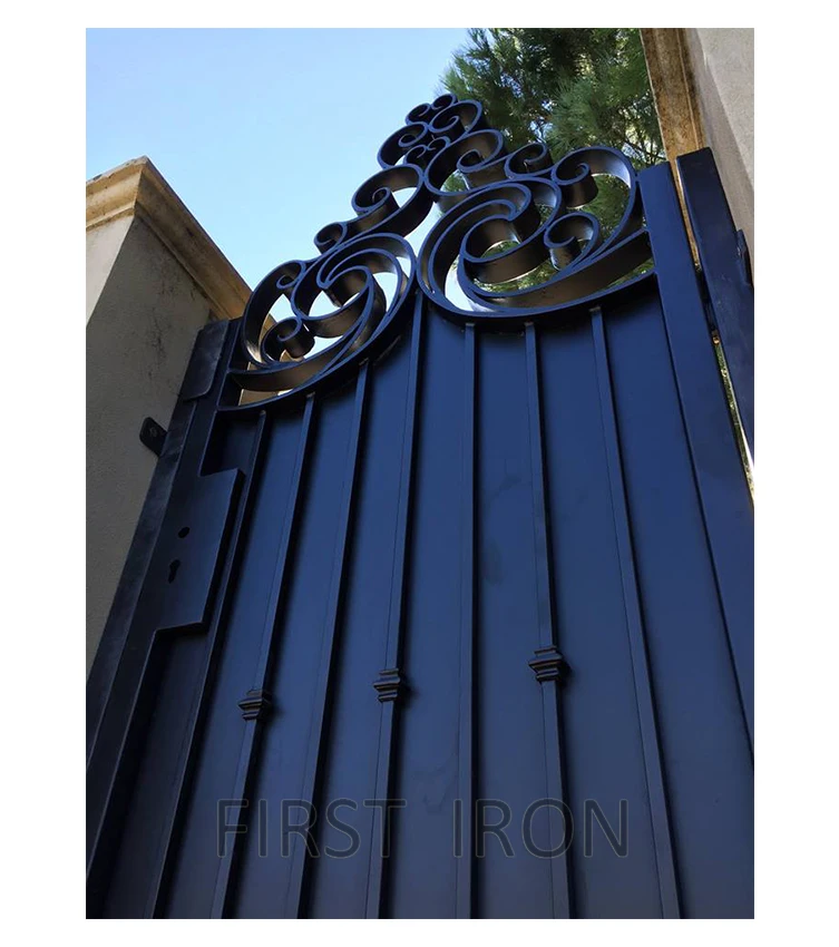 
Privacy wrought iron double gate with black steel sheet on back 