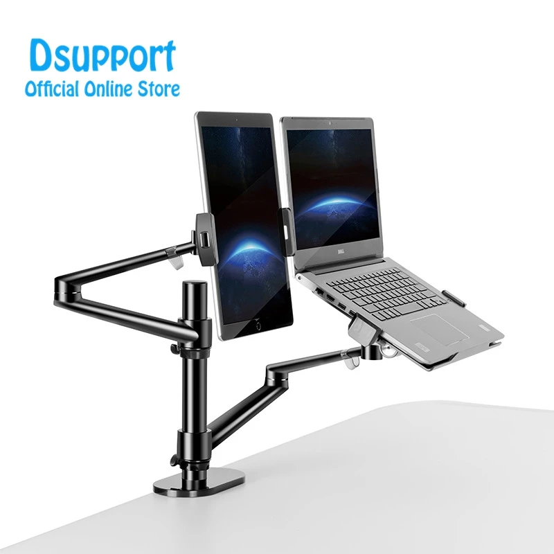 Aluminum Height Adjustable Desktop Dual Arm 17-32 inch Monitor Holder+10-17 inch Laptop Stand OL-3T Full Motion Mount Arm