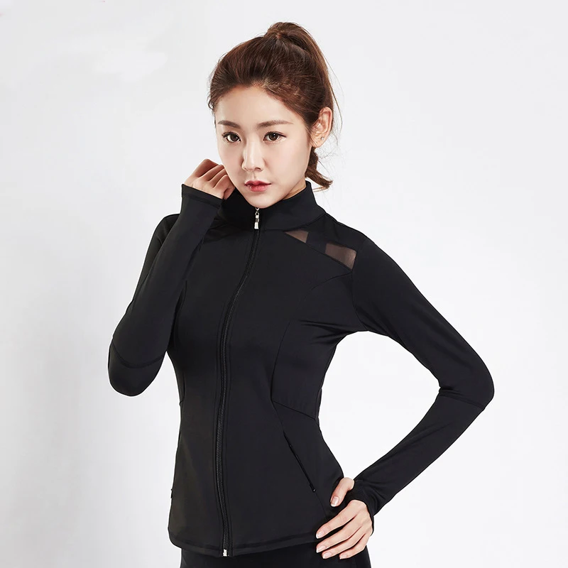 
Women Breathable Fashion Net Mesh Long Sleeve Yoga Sports Jacket Zip with Polyester 