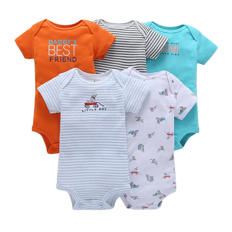 High Quality Short Sleeve 5 Pieces Baby Bodysuit Set Baby Clothes Cotton Jumpsuit Boys Boutique Clothing