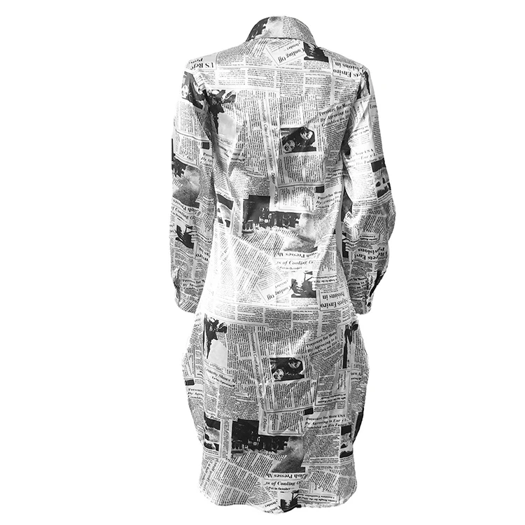 
Top rating fashion design button closure newspaper print pointed collar shirt dress 