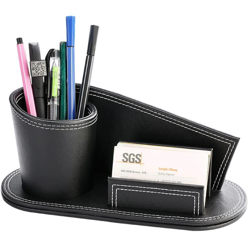 
Dreamtop DTF167 customized design stationery school office card holder PU leather desk pen holder for business 