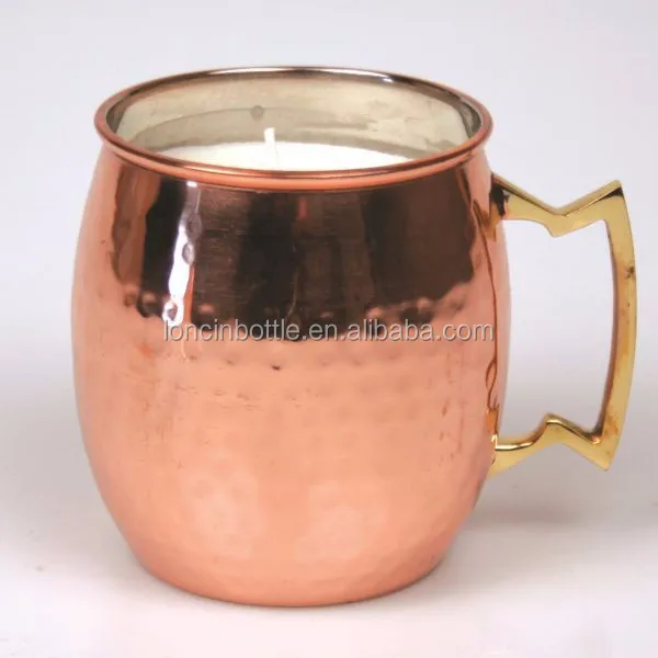 400ml Moscow Mule Mug Candle Hammered Copper cup ,barrel candle holder ,stainless steel copper plated candle jar
