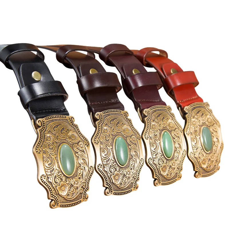 wholesale 3.8cm width 3D turquoise bull solid brass western belt buckle genuine leather belt,cow leather belt