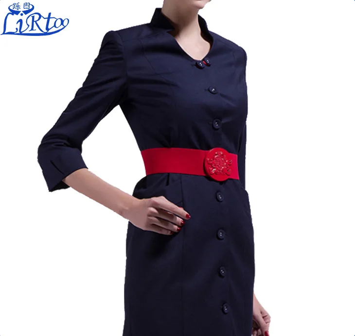 
Hot selling black air hostess uniform ladies beautiful dress with air hostess scarf 