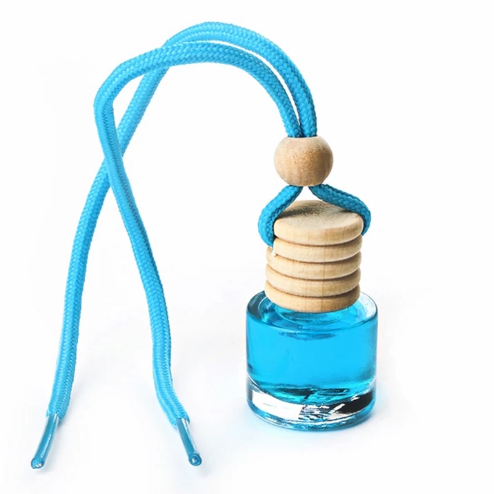 Popular INS Cylindrical Shaped 5ml 10ml Hanging Car Air Freshener Car Perfume Glass Bottle with Wood Cap and Ring