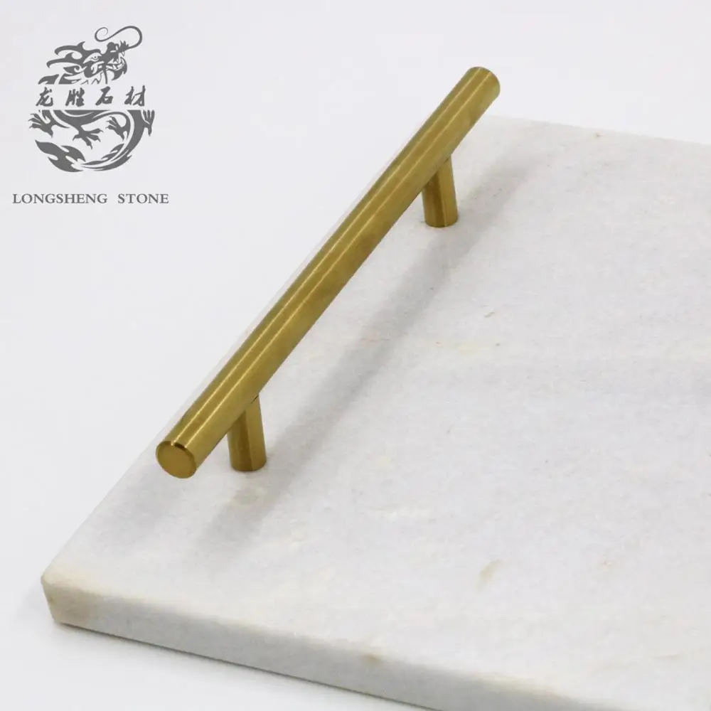 wholesale White Metal handles Marble serving Tray for party