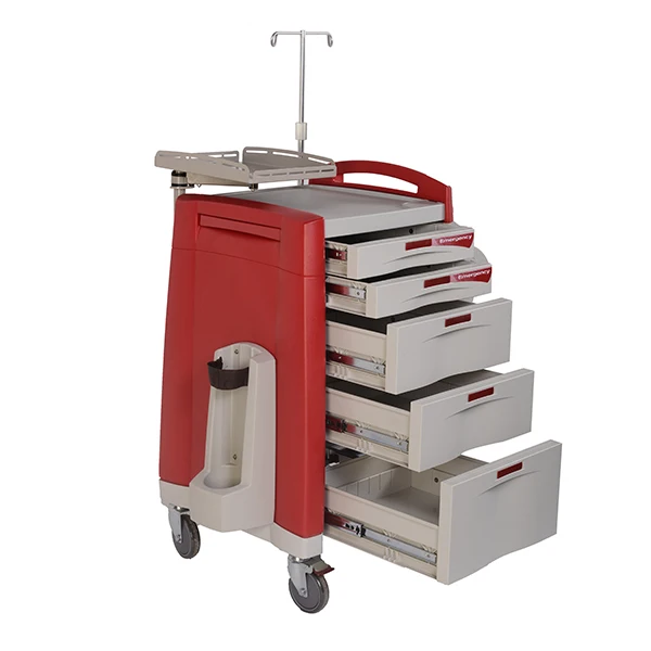 Rescue Emergency Room Medical Crash Cart  6 red drawer narrow trolley