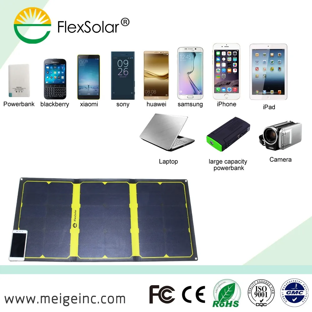 Flexsolar 57W Foldable Solar Charger with Solar Panel and 2Port USB for Cell Phone Tablet when Outdoor