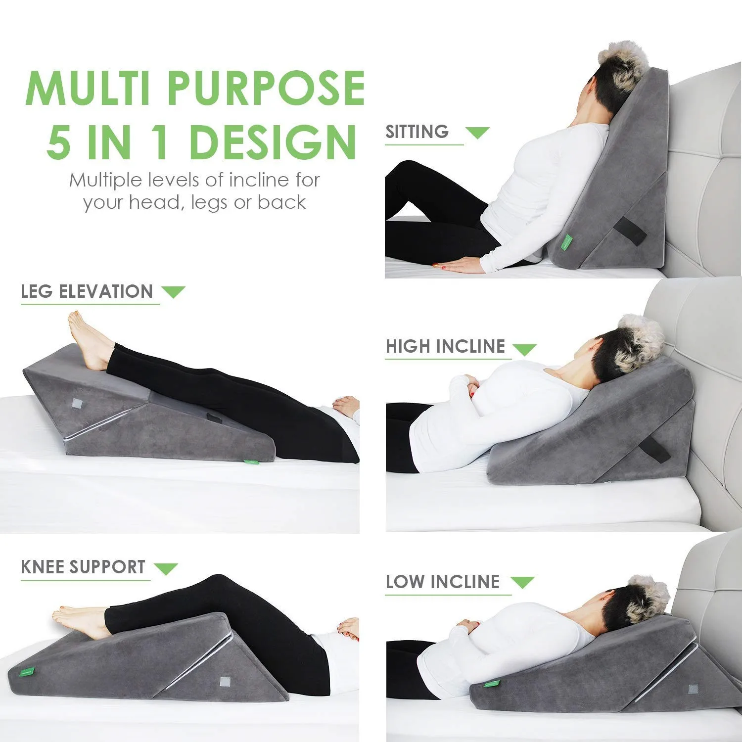 Folding Bed Wedge, Wedge Foam Wedge Bed Support Pillow with Memory Foam Top and Removable Cover
