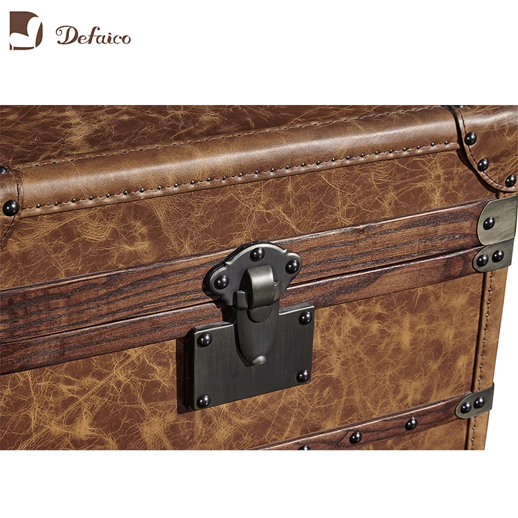 Genuine Leather Vintage Steamer Trunk with Rivets