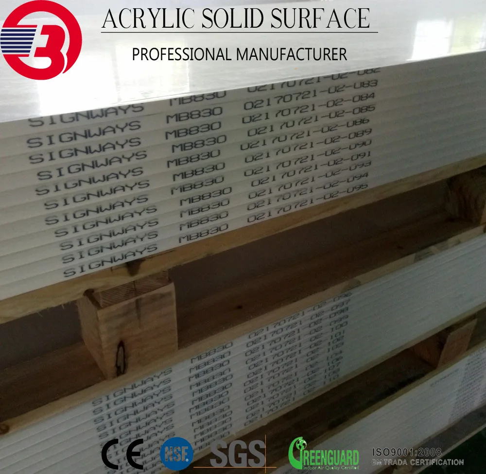 Top quality lg hi macs acrylic solid surface customized length and width sheet