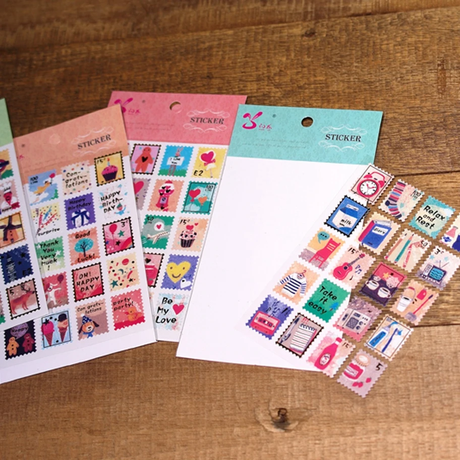 Custom design postage stamp paper stickers for kids Wholesale kiss cut art paper decorative sticker sheet
