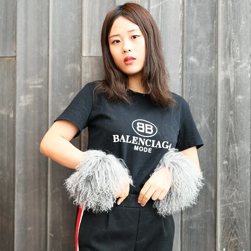 CX-A-47M  Garment Accessories Furry Slap On Lamb Skin Fur Wrist Women Cute Cuff