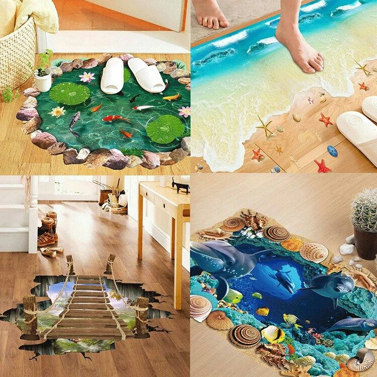 Factory supply custom design self adhesive removable decorative home 3d sticker floor