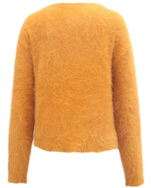 Fur Yellow Angora Wool Knitting Sweater for Woman Cardigans Computer Knitted Autumn Winter Casual Regular Sleeve 1 Poly Bag