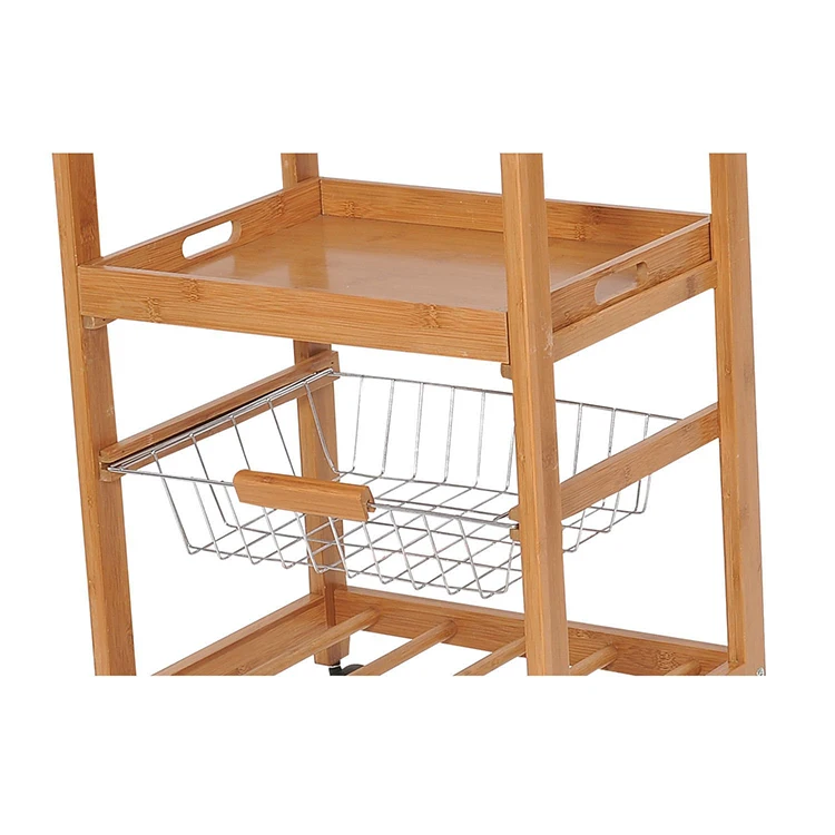 Kitchen Island on Wheels with Wood Top and Drawer, Trolley Cart with Open Shelf and Storage Cabinet for Dining Room